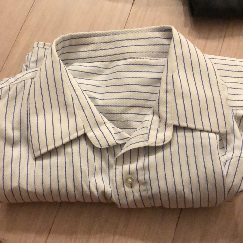Men’s White w/ Blue Stripe French Cuff dress shirt